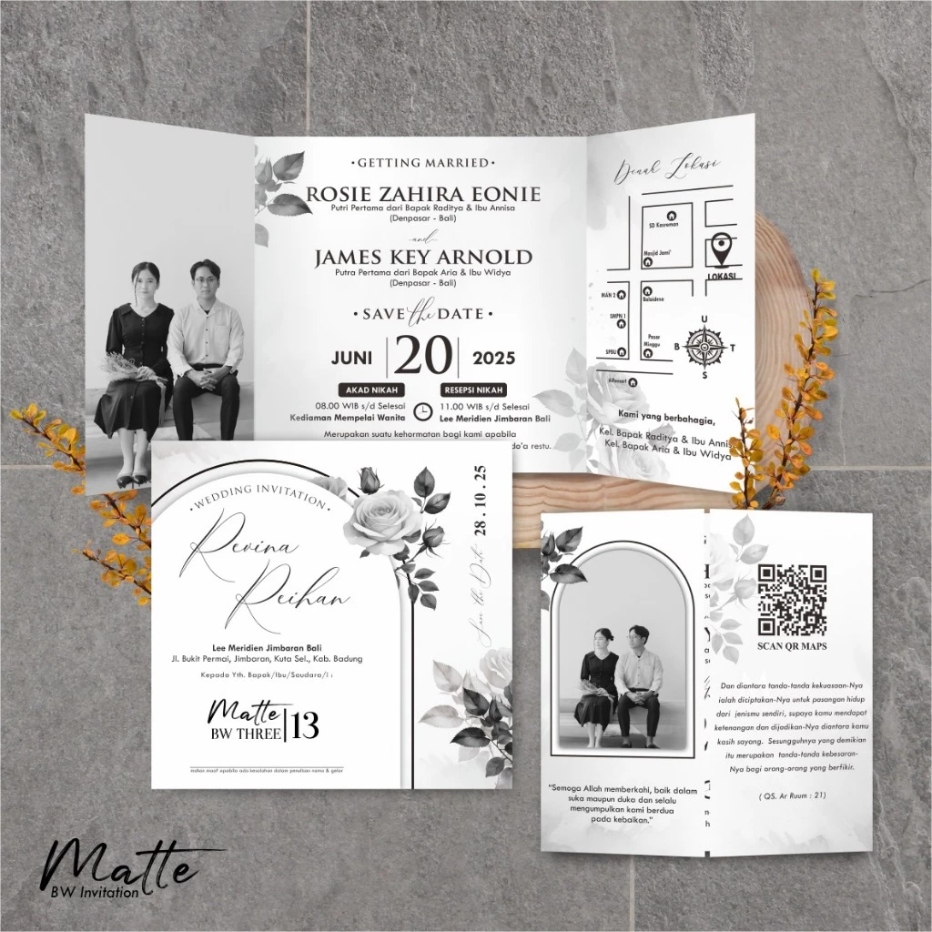 UNDANGAN PERNIKAHAN SIMPLE AESTHETIC - UNDANGAN NIKAH FOTO MURAH MATTE BW THREE - Gambar 14