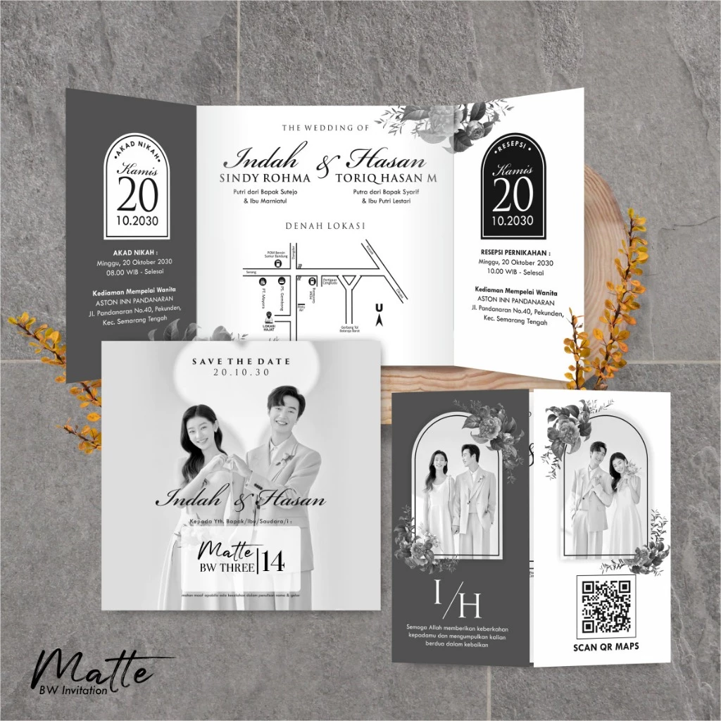 UNDANGAN PERNIKAHAN SIMPLE AESTHETIC - UNDANGAN NIKAH FOTO MURAH MATTE BW THREE - Gambar 15