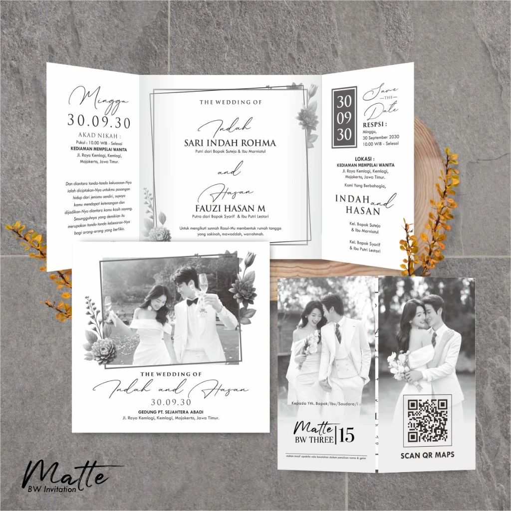 UNDANGAN PERNIKAHAN SIMPLE AESTHETIC - UNDANGAN NIKAH FOTO MURAH MATTE BW THREE - Gambar 16