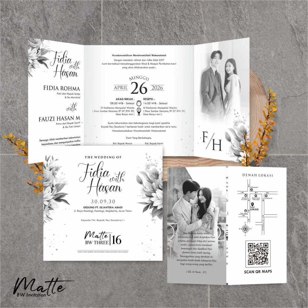 UNDANGAN PERNIKAHAN SIMPLE AESTHETIC - UNDANGAN NIKAH FOTO MURAH MATTE BW THREE - Gambar 17