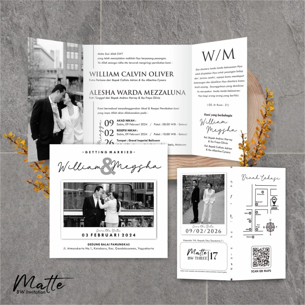 UNDANGAN PERNIKAHAN SIMPLE AESTHETIC - UNDANGAN NIKAH FOTO MURAH MATTE BW THREE - Gambar 18