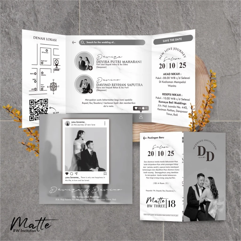 UNDANGAN PERNIKAHAN SIMPLE AESTHETIC - UNDANGAN NIKAH FOTO MURAH MATTE BW THREE - Gambar 19