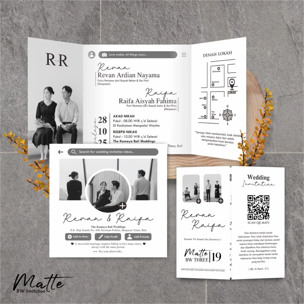 UNDANGAN PERNIKAHAN SIMPLE AESTHETIC - UNDANGAN NIKAH FOTO MURAH MATTE BW THREE - Gambar 20