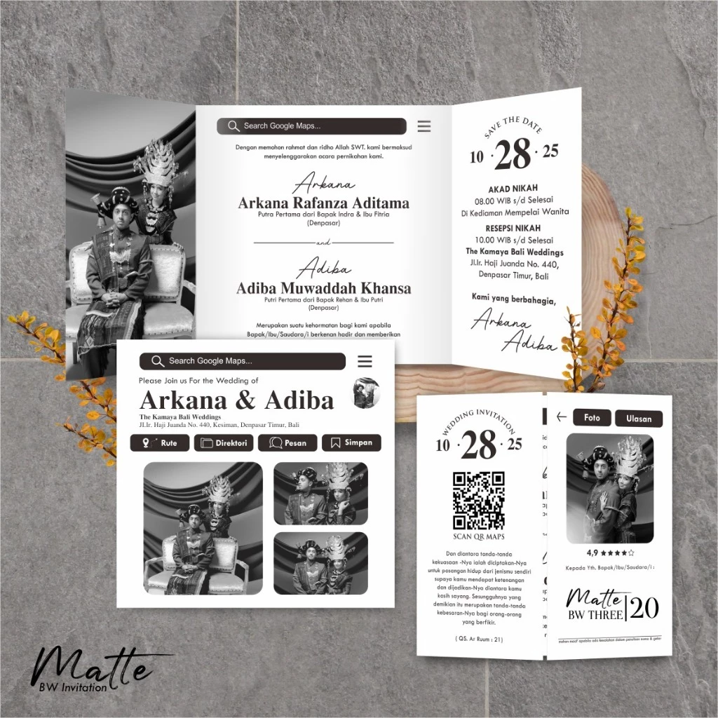 UNDANGAN PERNIKAHAN SIMPLE AESTHETIC - UNDANGAN NIKAH FOTO MURAH MATTE BW THREE - Gambar 21