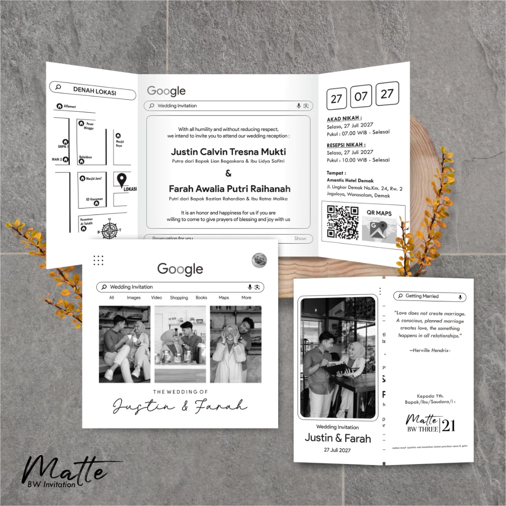UNDANGAN PERNIKAHAN SIMPLE AESTHETIC - UNDANGAN NIKAH FOTO MURAH MATTE BW THREE - Gambar 22