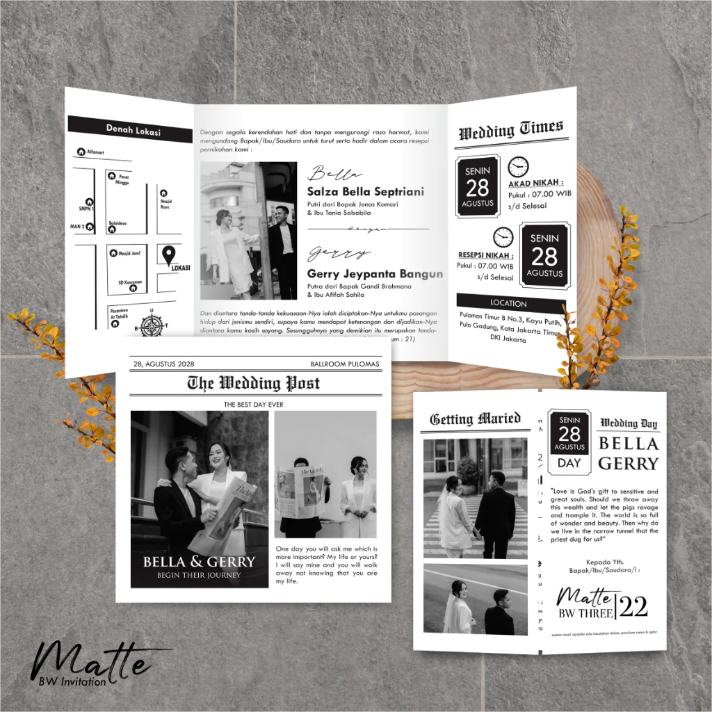UNDANGAN PERNIKAHAN SIMPLE AESTHETIC - UNDANGAN NIKAH FOTO MURAH MATTE BW THREE - Gambar 23