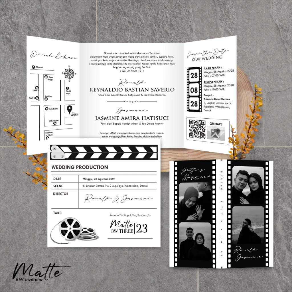 UNDANGAN PERNIKAHAN SIMPLE AESTHETIC - UNDANGAN NIKAH FOTO MURAH MATTE BW THREE - Gambar 24