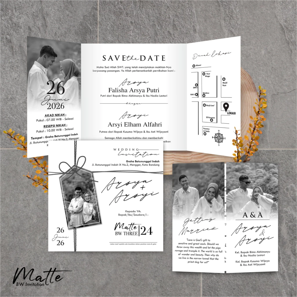 UNDANGAN PERNIKAHAN SIMPLE AESTHETIC - UNDANGAN NIKAH FOTO MURAH MATTE BW THREE - Gambar 25