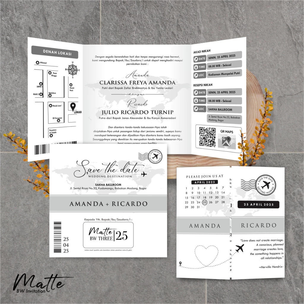 UNDANGAN PERNIKAHAN SIMPLE AESTHETIC - UNDANGAN NIKAH FOTO MURAH MATTE BW THREE - Gambar 26
