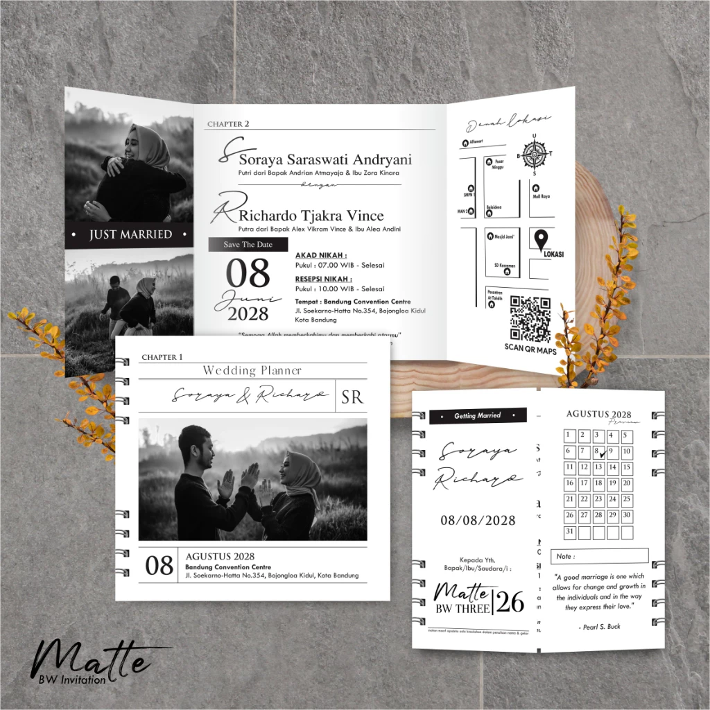 UNDANGAN PERNIKAHAN SIMPLE AESTHETIC - UNDANGAN NIKAH FOTO MURAH MATTE BW THREE - Gambar 27