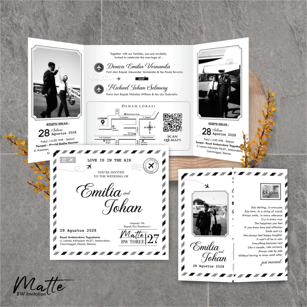 UNDANGAN PERNIKAHAN SIMPLE AESTHETIC - UNDANGAN NIKAH FOTO MURAH MATTE BW THREE - Gambar 28