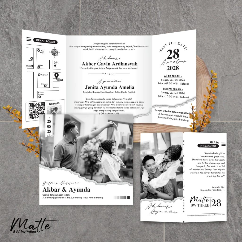 UNDANGAN PERNIKAHAN SIMPLE AESTHETIC - UNDANGAN NIKAH FOTO MURAH MATTE BW THREE - Gambar 29