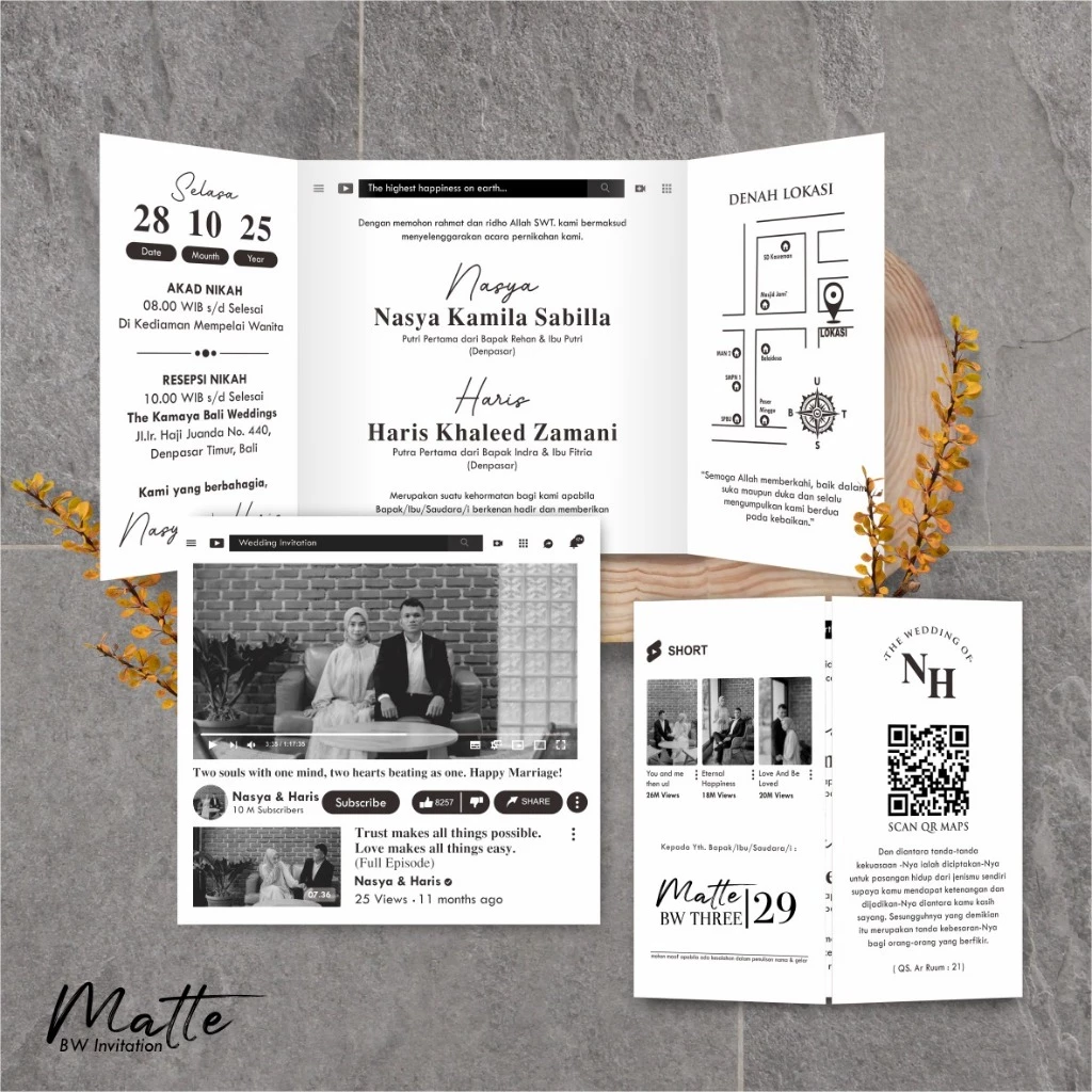 UNDANGAN PERNIKAHAN SIMPLE AESTHETIC - UNDANGAN NIKAH FOTO MURAH MATTE BW THREE - Gambar 30