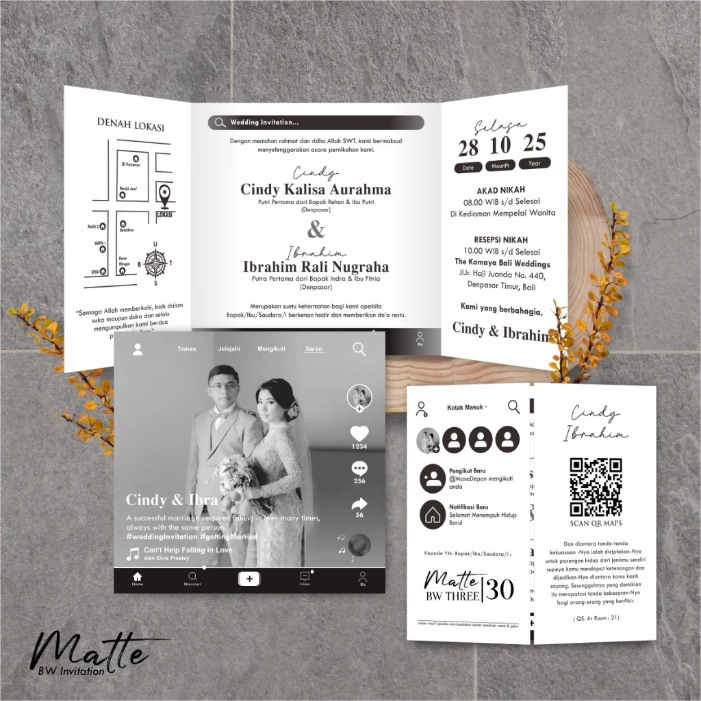 UNDANGAN PERNIKAHAN SIMPLE AESTHETIC - UNDANGAN NIKAH FOTO MURAH MATTE BW THREE - Gambar 31