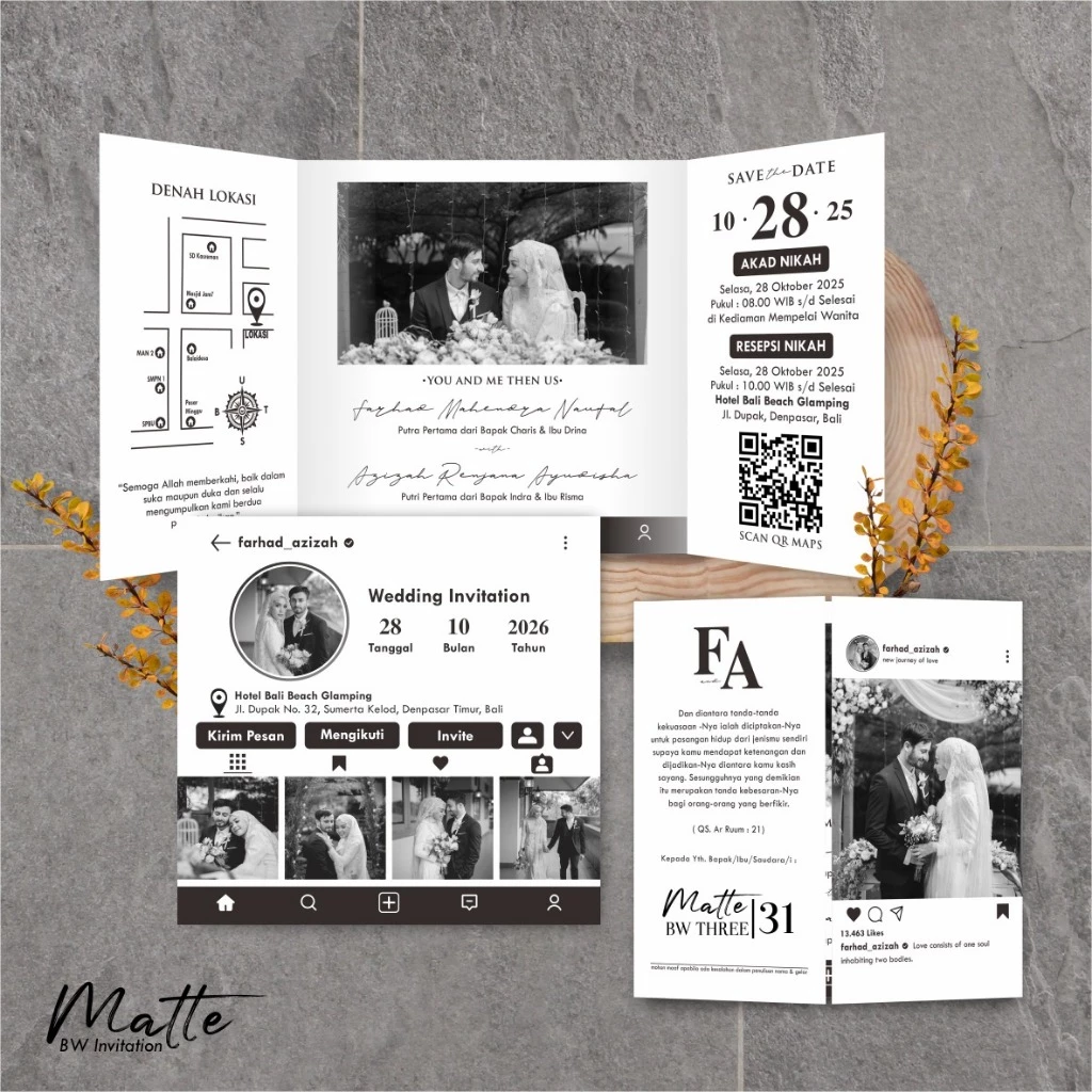 UNDANGAN PERNIKAHAN SIMPLE AESTHETIC - UNDANGAN NIKAH FOTO MURAH MATTE BW THREE - Gambar 32