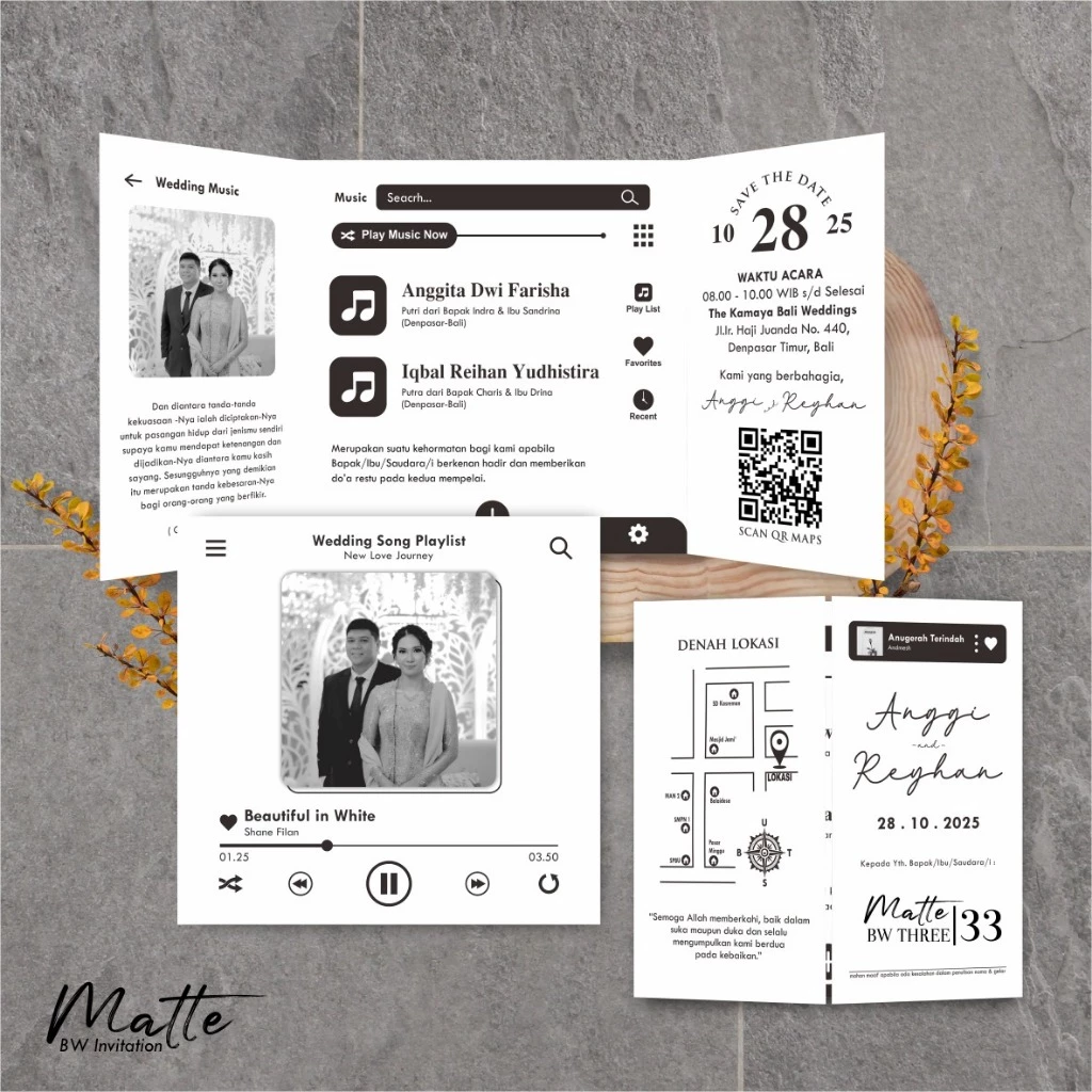 UNDANGAN PERNIKAHAN SIMPLE AESTHETIC - UNDANGAN NIKAH FOTO MURAH MATTE BW THREE - Gambar 34