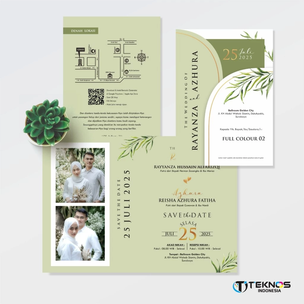 UNDANGAN PERNIKAHAN GLOSSY FULL COLOUR ELEGANT - WEDDING INVITATION - Gambar 3
